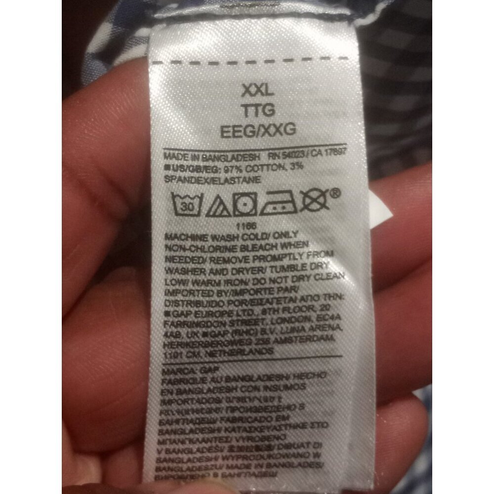 NWT Men's GAP Slim Fit Poplin Stretch Long Sleeve Shirt, Blue White Check 2XL - Picture 11 of 14